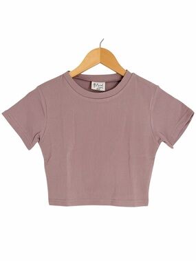Mood Women’s Medium Lilac Purple Ribbed Fitted Crop Top Short Sleeve Baby Tee